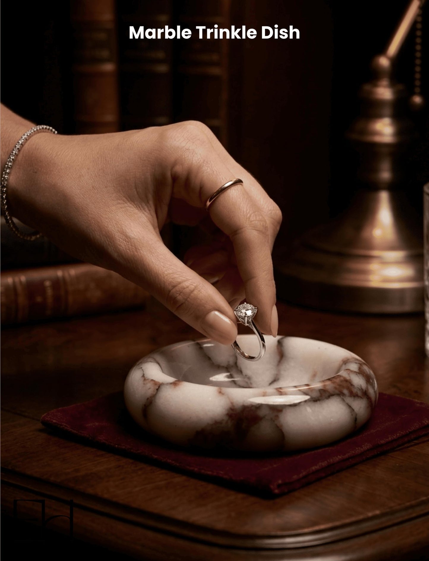 EXCHUES Marble Trinket Dish - Small Round Decorative Stone Jewelry Tray for Rings & Earring, Natural Stone Catchall Bowl for Nightstand, Bathroom & Home Decor (4")