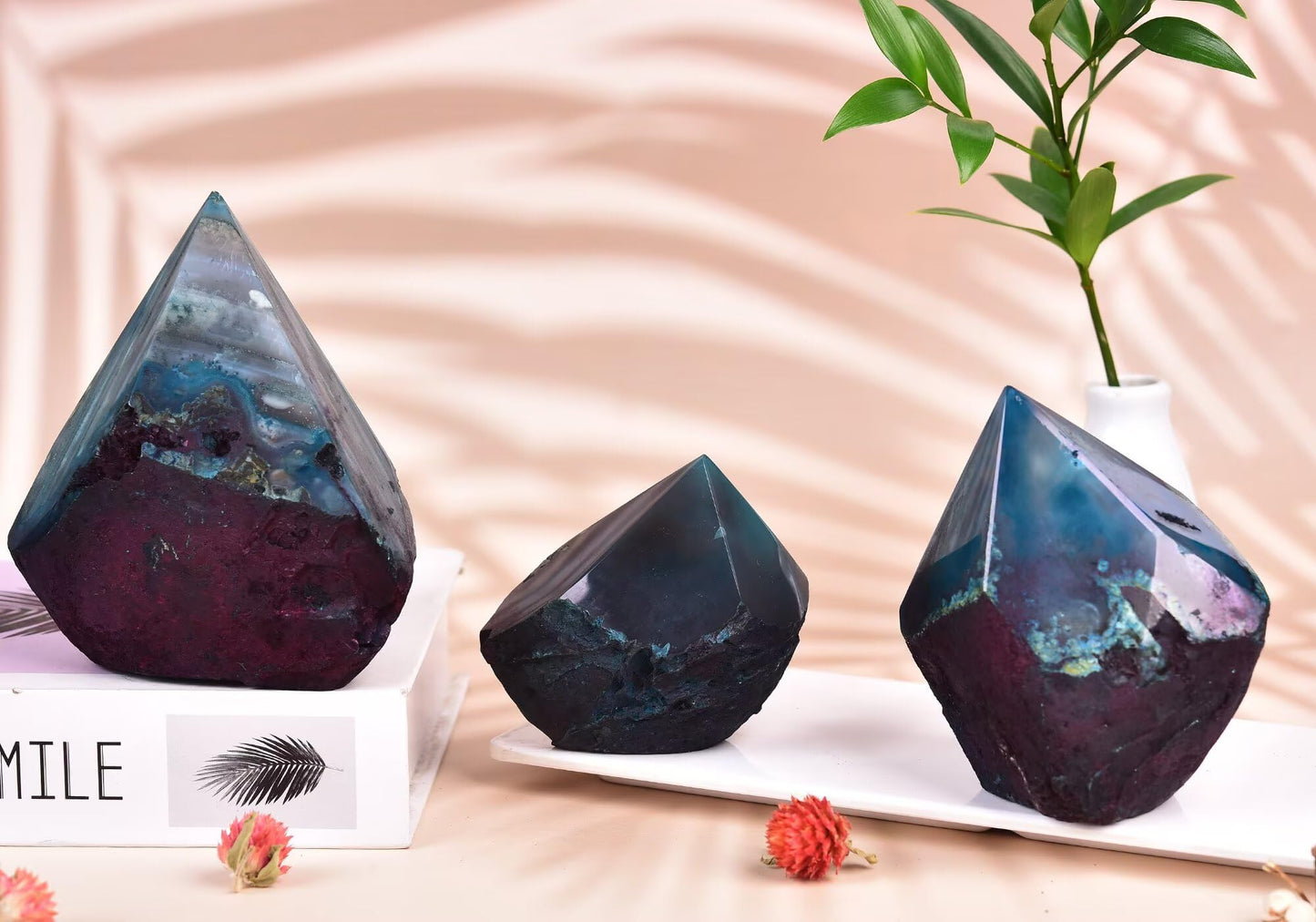 CNYANFEI Dyed Teal Agate Tower Irregular Crystal Wand 0.6-1.1 lbs