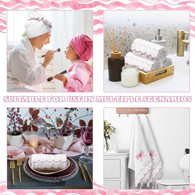 2 Pcs Scalloped Hand Towels 100% Cotton Fingertip Towels