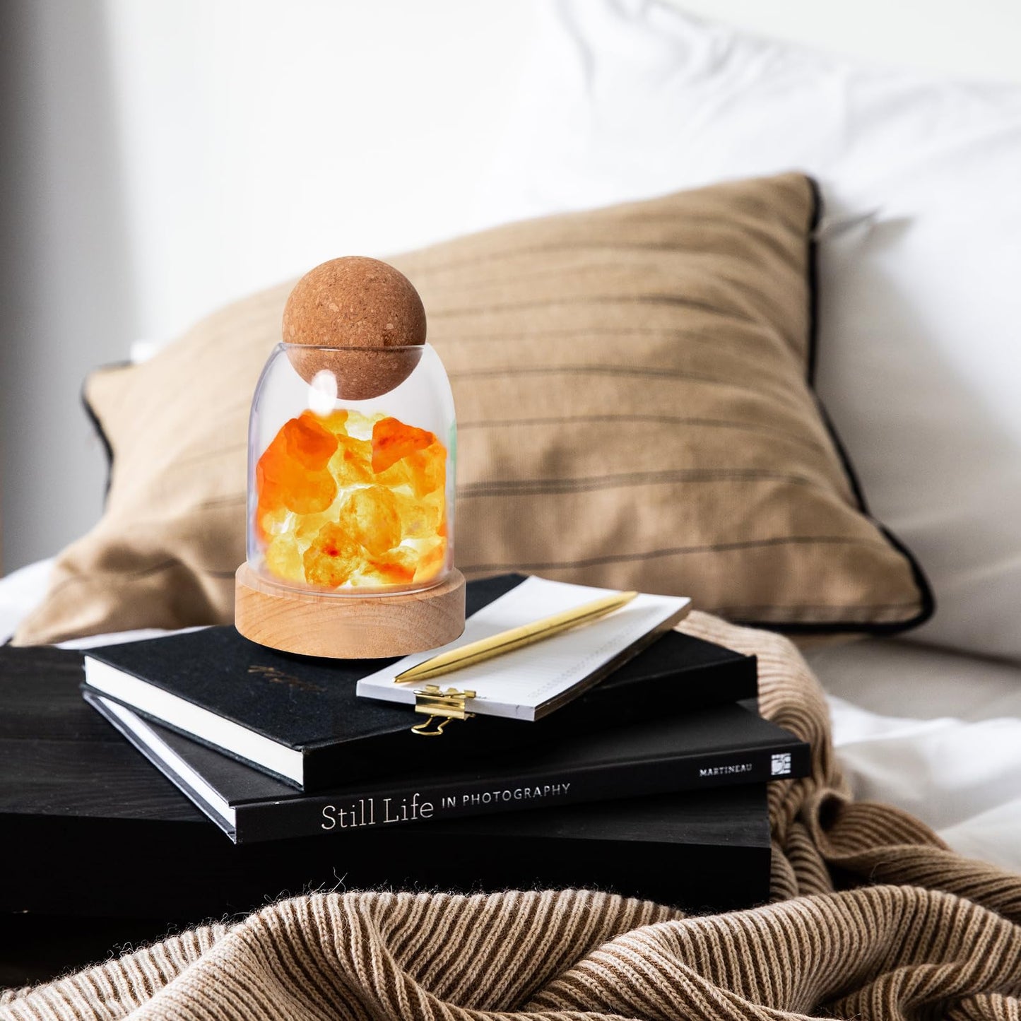Runyangshi Himalayan Salt Night Lamp 6.3" Natural Healing Crystal Aroma Stone Diffuser Bedside Lamp USB Port 3 Colours Dimming Mode Bedroom Lamp Home Decor
