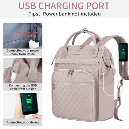 EMPSIGN Laptop Backpack Women 17 Inch, Large Laptop Rucksack Wide Open, College School Backpack with USB Charging Port, Water Repellent Travel Business Work Bag Computer Bookbag for Men, Dusty Pink