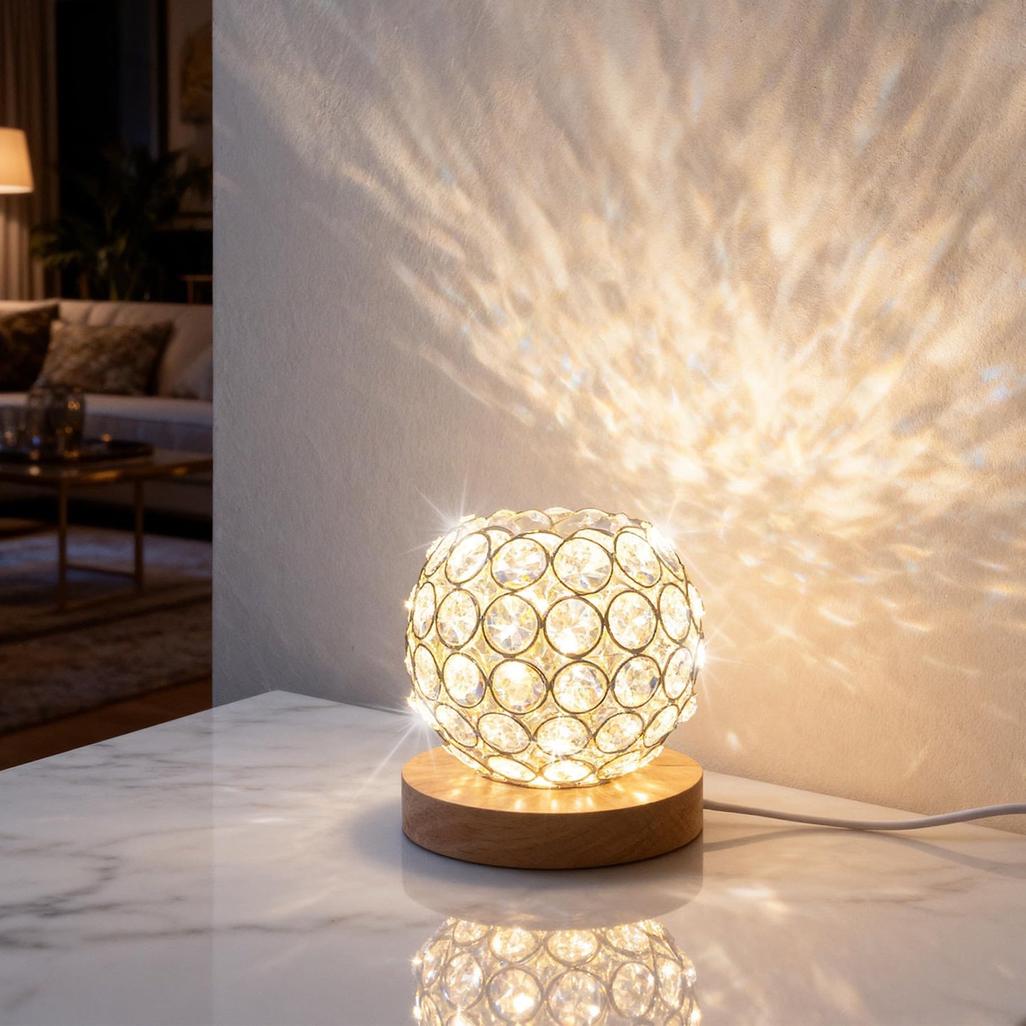 FuoiCorn Crystal Mood Table Lamp, Small Decorative Sphere Light with Voice Control - 3 Lighting Modes Ambient Lighting for Tiny Bedroom & Living Room Decor, Aesthetic Gifts for Teen Girls