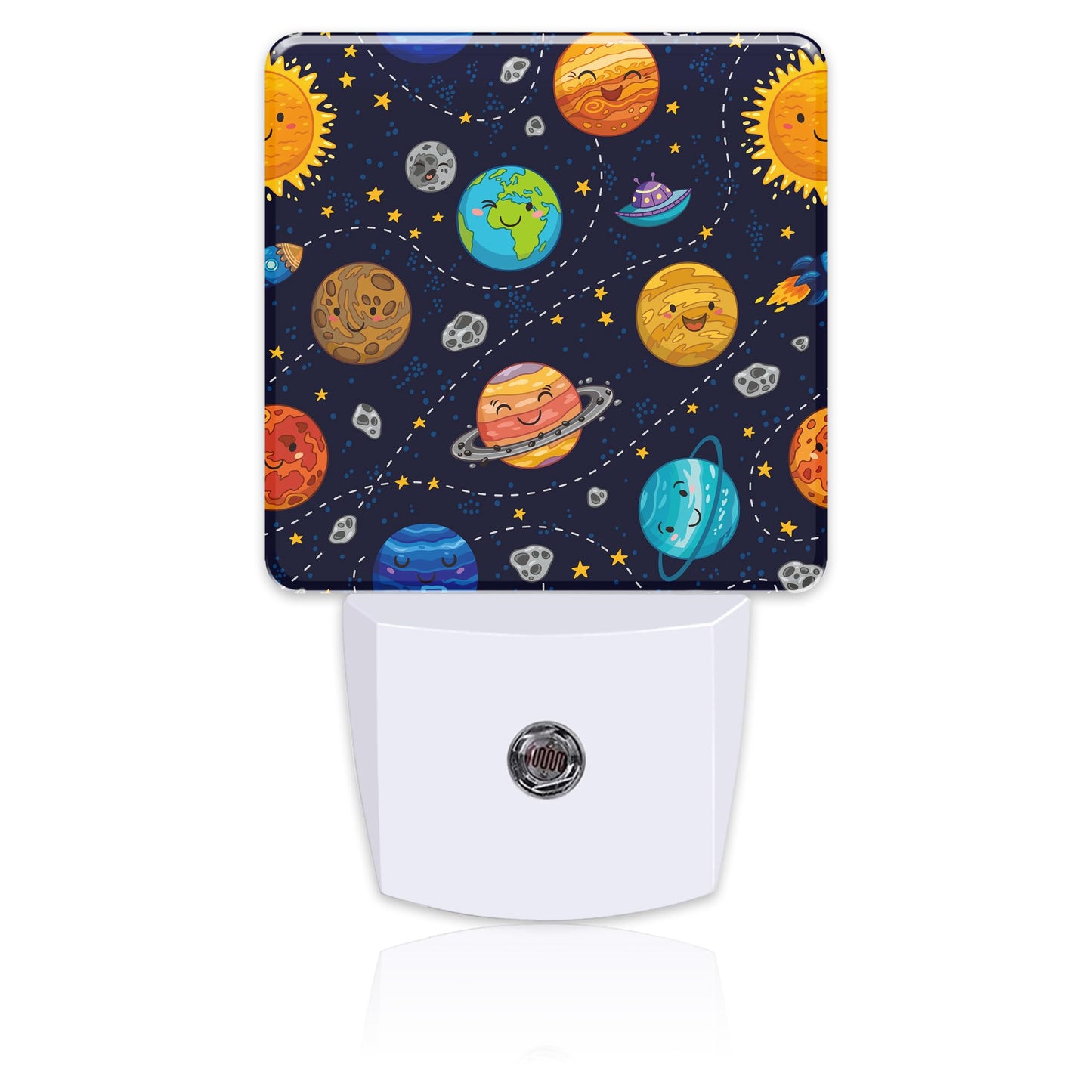 Cartoon Solar System Planets Night Light Plug into Wall,Space Stars Planets Dusk to Dawn Night Light Plug in,0.5w Energy Saving Sleep Friendly NightLight for Kids Boys Girls Home Decor