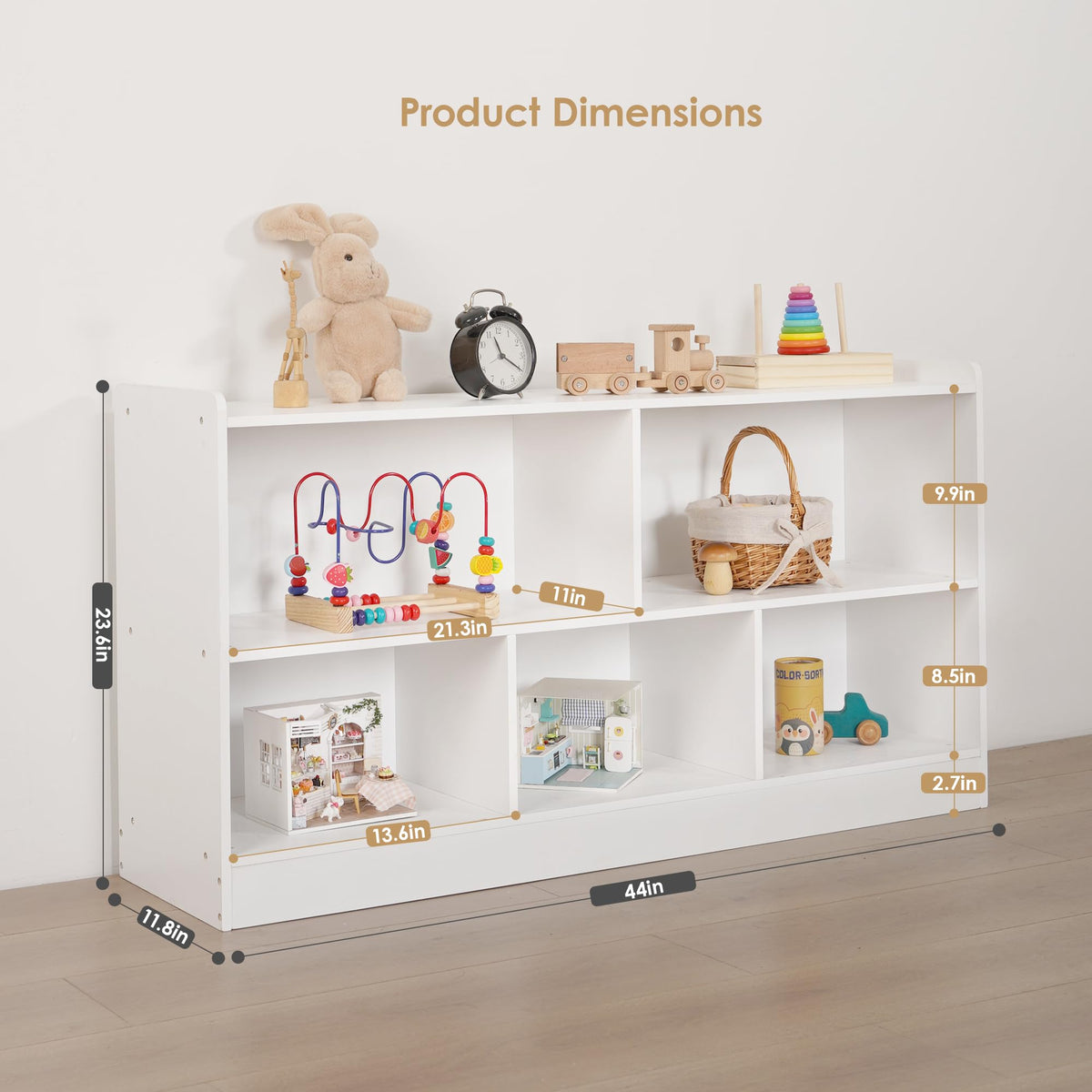 Leeshyah 5-Section Wooden Toy Shelf for Kids, Montessori Shelf Storage with Open Shelving & Customizable Layout | Safe, Sturdy Design for Kids Room, Classroom & Playroom White