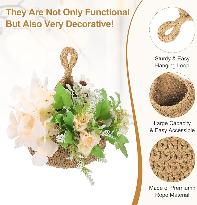 uxcell Hanging Fruit Baskets for Kitchen, Hand-Woven Wall Hanging Storage Jute