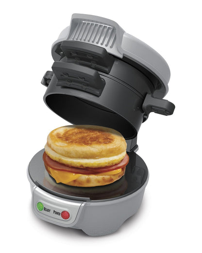 Hamilton Beach Breakfast Sandwich Maker with Egg Cooker Ring, Customize Ingredients, Perfect for English Muffins, Croissants, Mini Waffles, Perfect White Elephant Gifts, Coral (25483)
