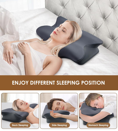 Cervical Pillow for Neck and Shoulder, Ergonomic Contour Memory Foam Pillows for Sleeping, Cooling Neck Support Pillow for Back Stomach Side Sleeper Dark Grey