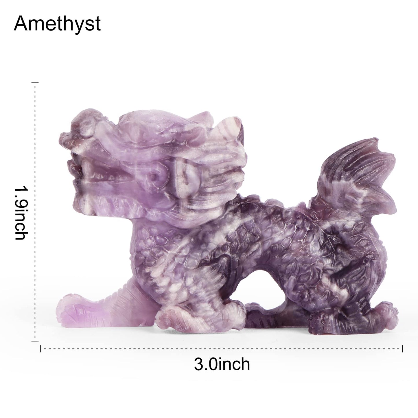 SMQ Amethyst Chinese Dragon Statue Crystal Figurine Feng Shui Decor Carved Gem Purple Dragon Skull Stone Animal Carvings Sculpture Reiki Office Home Crafts Ornament Gift
