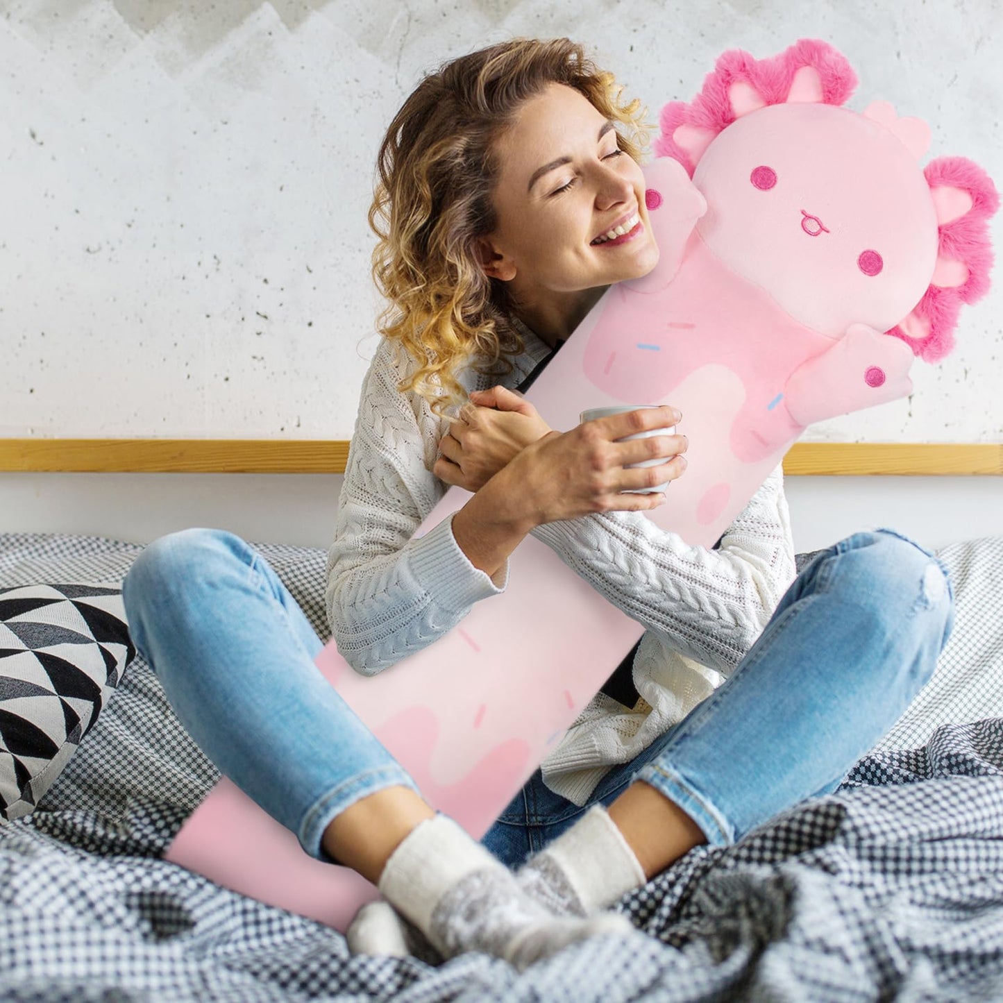 Mewaii 20in Long Pink Axolotl Plush Pillows Stuffed Animals Squishy Pillows - Cute Axolotl Plushie Sleeping Hugging Plush Pillow Soft Toys for Kids