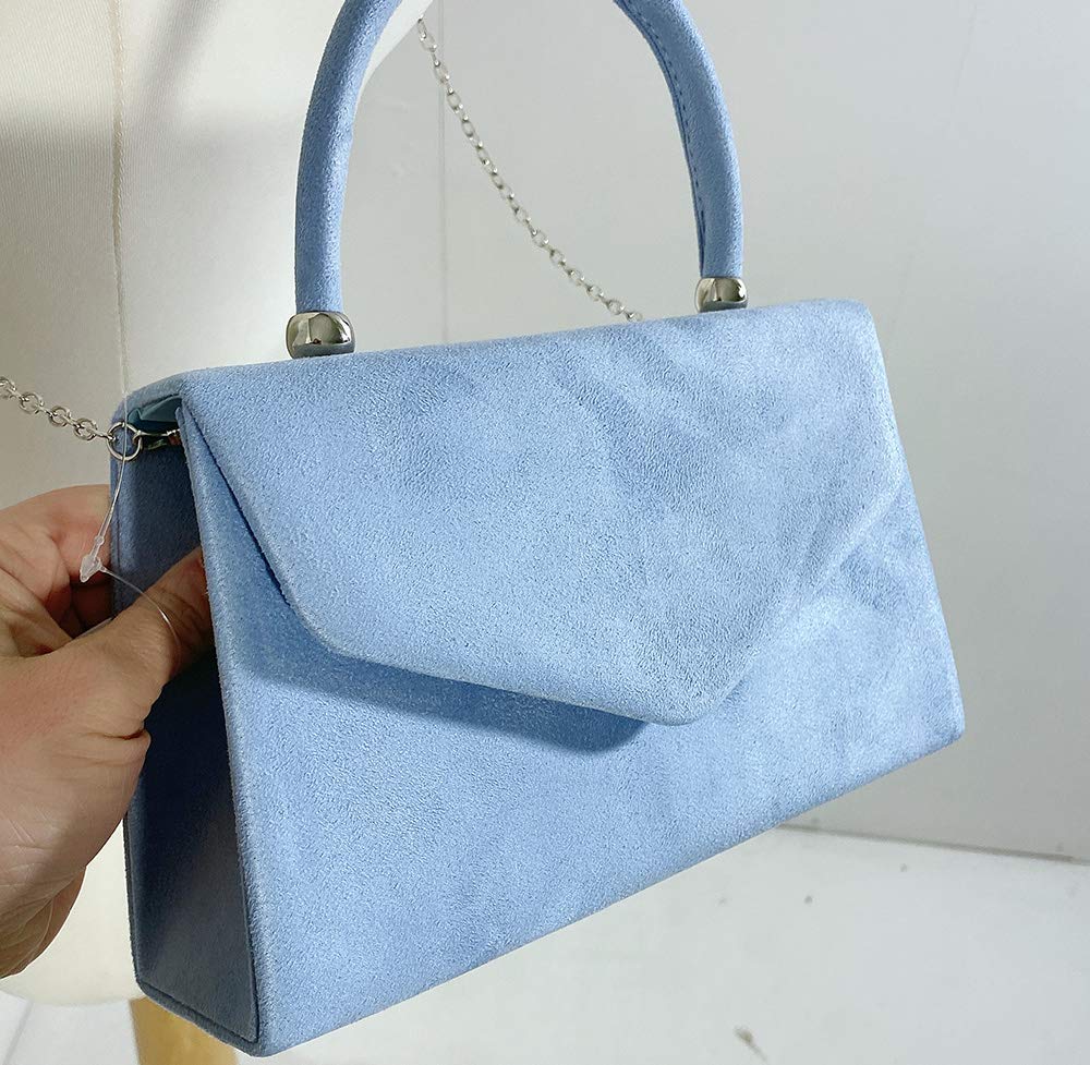 LeahWard Women's Clutch Bag Top Handle Wedding Suede Handbags 304 (Serenity)