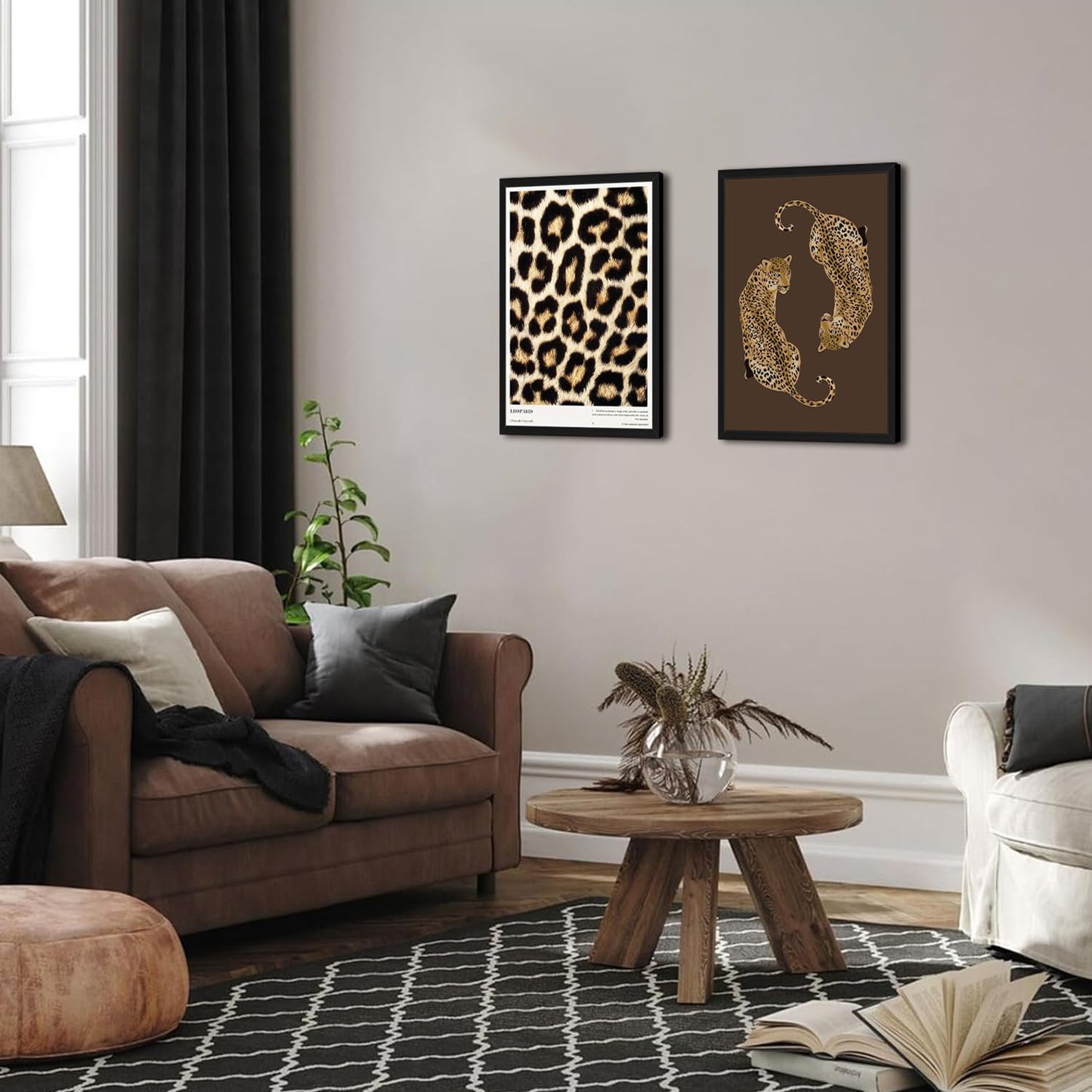 Framed Leopard Wall Art Set of 3, Preppy Cheetah and Lucky 8 Ball Canvas Prints, Trendy Y2K Girly Wall Decor for Teen Girls Bedroom, Bathroom, Dorm, Living Room, 12x16 Inch