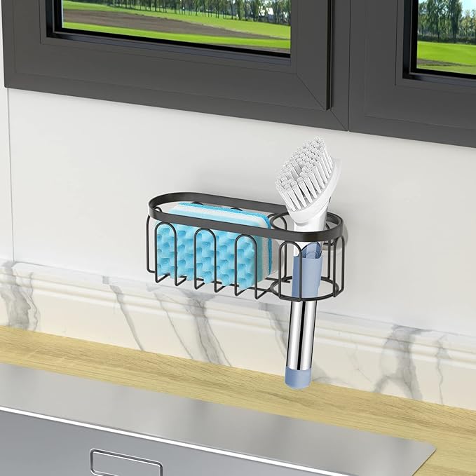 Yazoni 2-in-1 Sponge Holder for Kitchen Sink, Sink Caddy Kitchen Sink Organizer