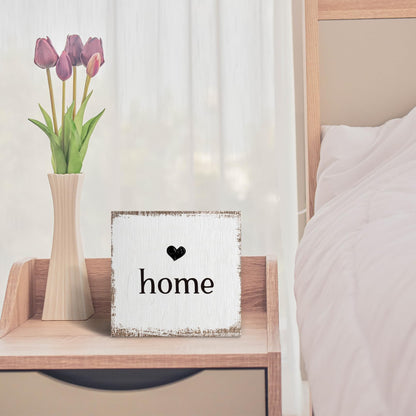 ANIANG Home Sign, Home Signs for House Decor, Welcome Sign, Rustic Farmhouse Desk Decor Wood Block Box Plaque for Living Room Wall Shelf, Housewarming Gifts