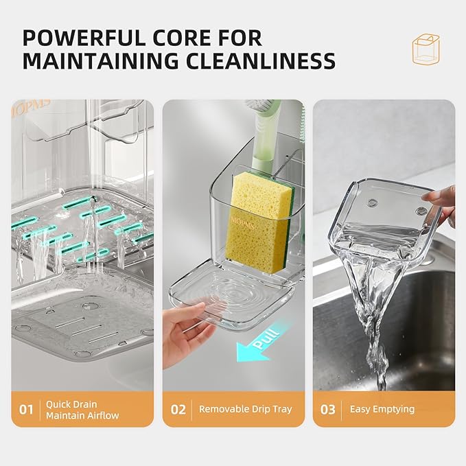 Minimalist Sponge Holder for Kitchen Sink, 3 Slots Sink Caddy