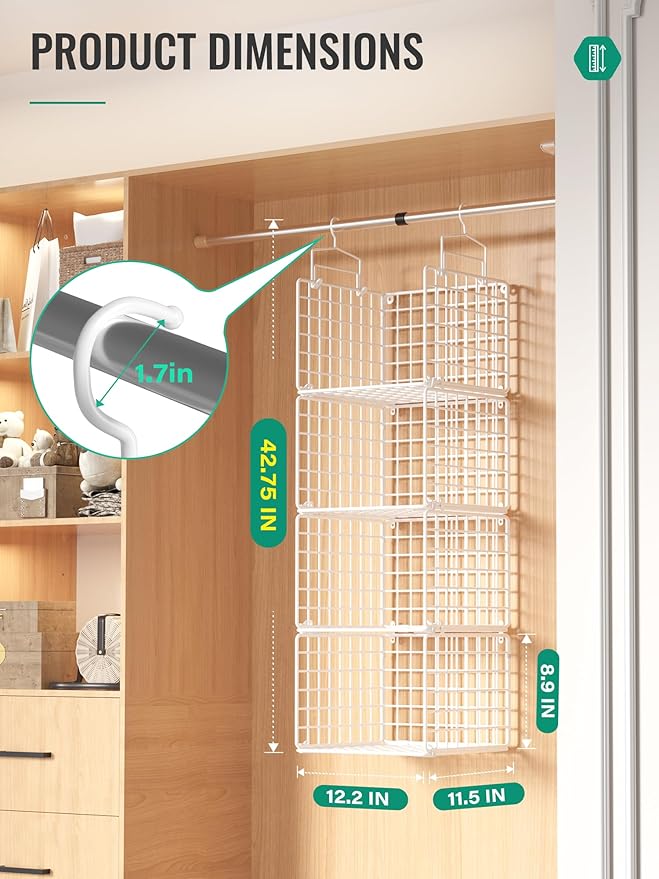 Hanging Closet Organizer, 4 Tier Metal Closet Organizers and Storage