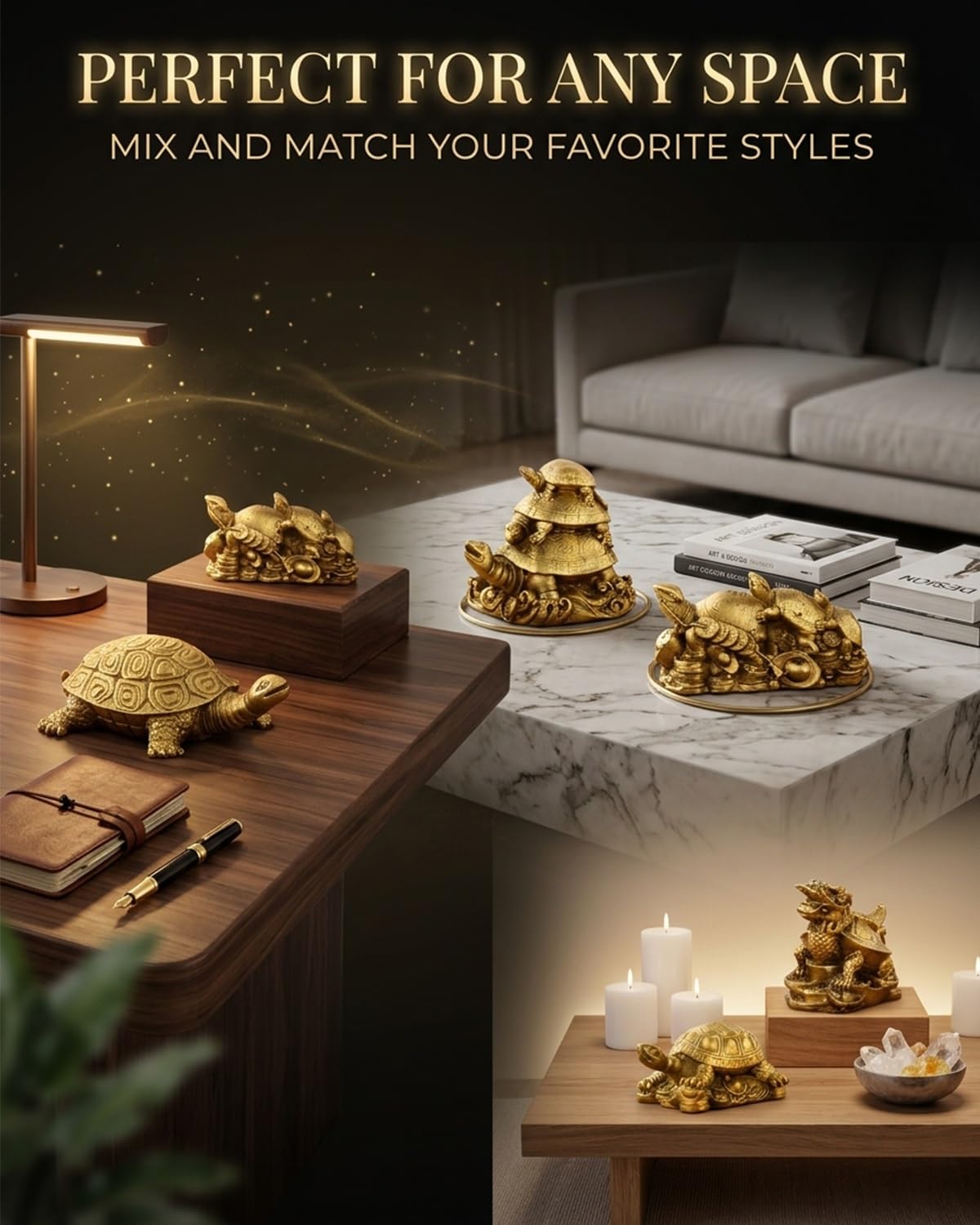 Natural Pyrite Turtle Crystal Figurine Mini Golden Tortoise Carving Feng Shui Tea Pet Sculpture Animal Ornament Gift Living Room Table Display Inspired Decor Lucky Wealth Prosperity Home Office