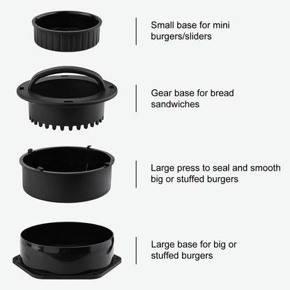 POLIGO Smash Burger Press Kit - 4 in 1 Stuffed Burger Mold, Cast Iron Burger Presses, Sauce Brushes Included - Non Stick Smash Burger Press Set for Grill and Griddle Cooking, Black Round and Rectangle