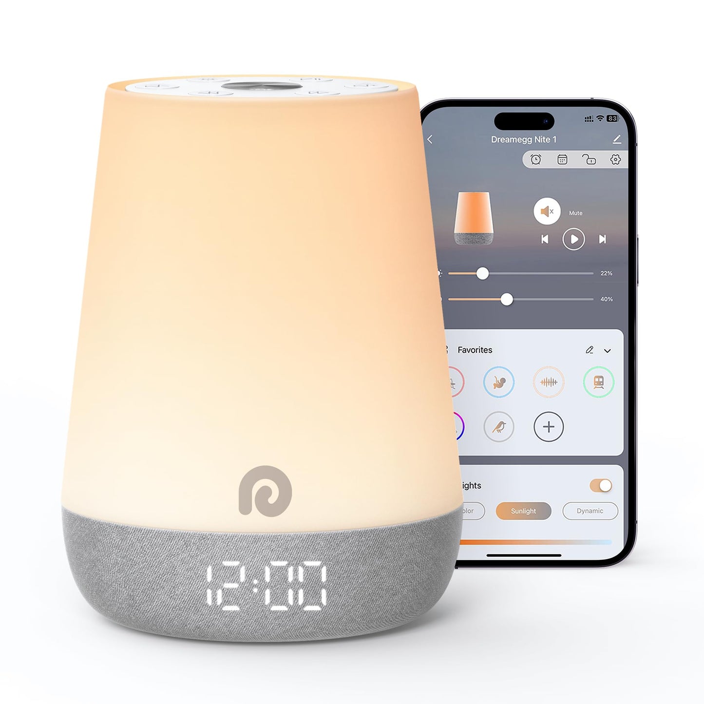 Dreamegg Sound Machine Baby - White Noise Sound Machine Baby With Night Light, Ok to Wake Alarm Clock, 34 Soothing Sounds, Sleep Trainer, Routine Builder, App Control for Kids Nursery Sleeping Bedroom