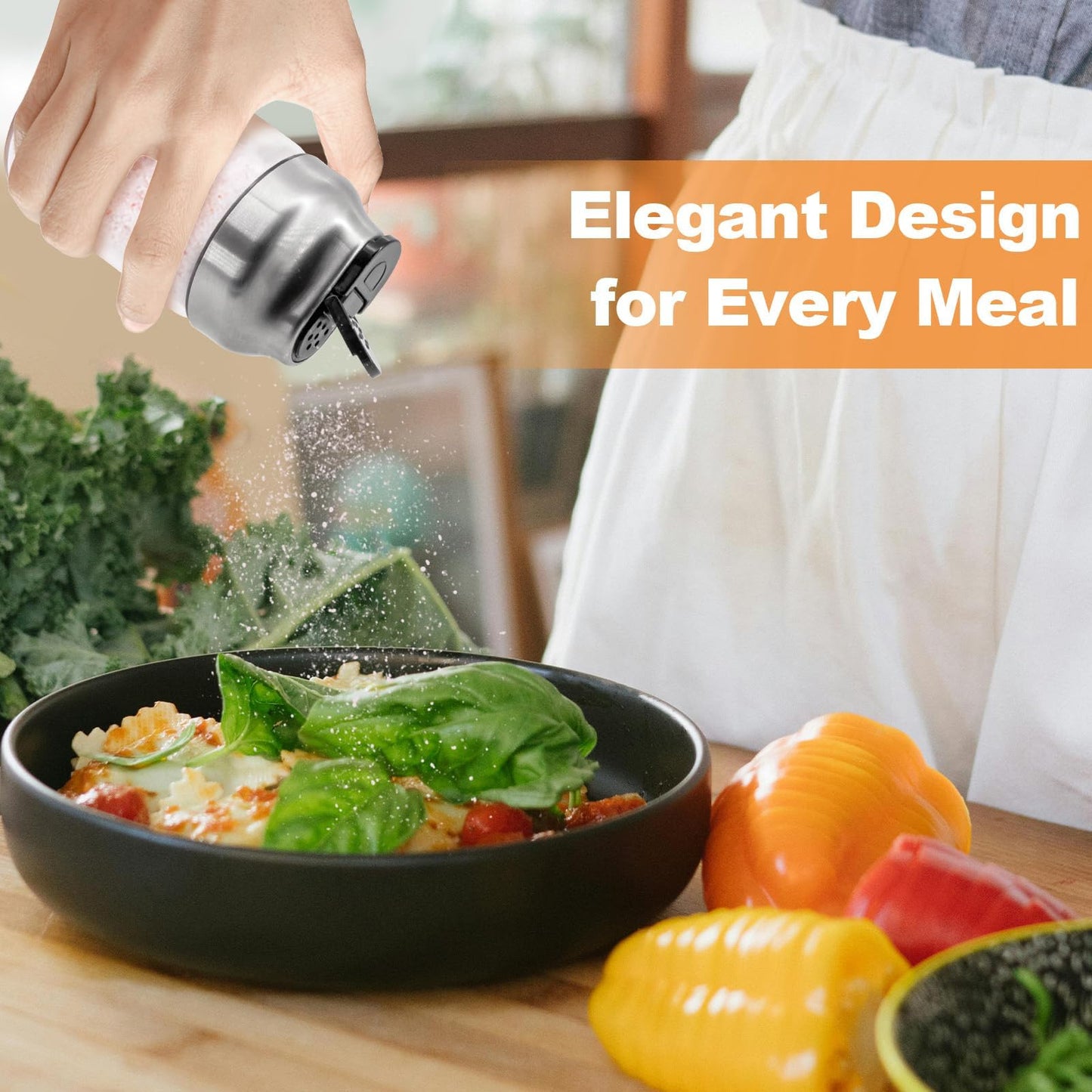 Aelga Salt and Pepper Shakers Set - 5 OZ Glass Salt Shaker with Adjustable Pour Holes - Sugar Dispenser with Stainless Steel Lid - Elegant Kitchen Table Accessories