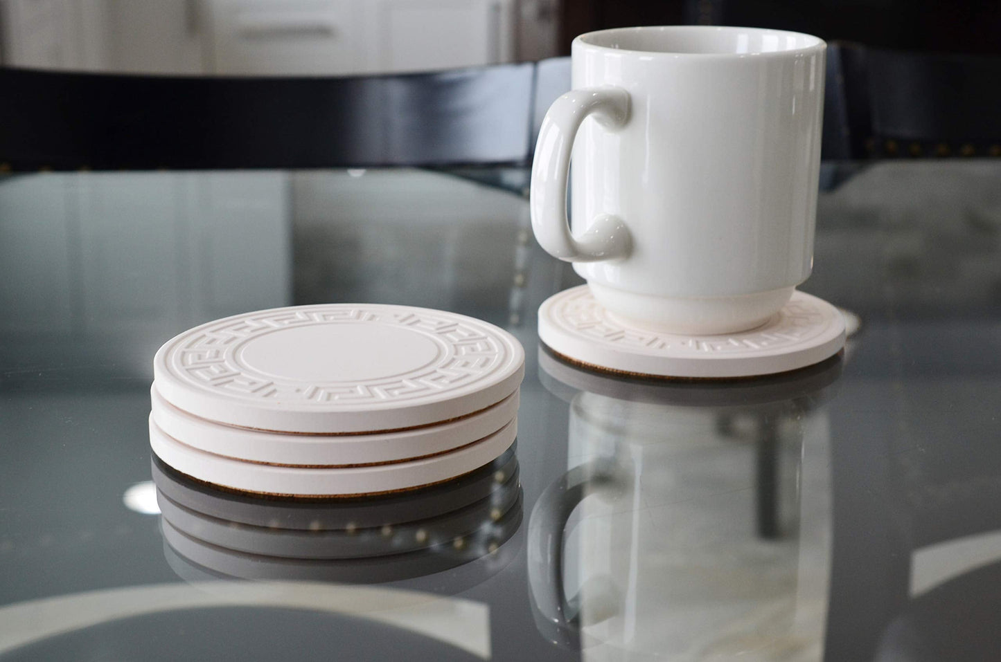 Thirstystone Greek Key 4 Pack Embossed Stone Coaster Set Manufactured in The USA Absorbent Classic