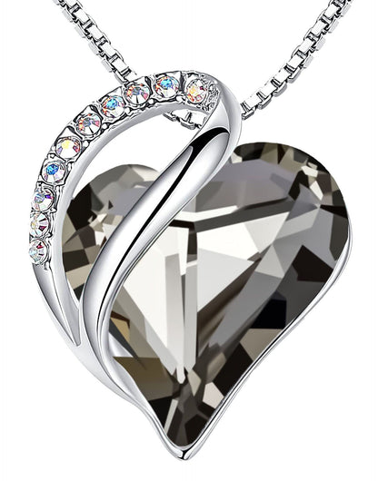 Leafael Valentine's Day Gift Necklaces for Women, Infinity Love Birthstone Heart Crystal Pendant, Birthday Anniversary Jewelry for Wife, Mom, and Her, Silver Plated, 18" + 2" Adjustable Chain