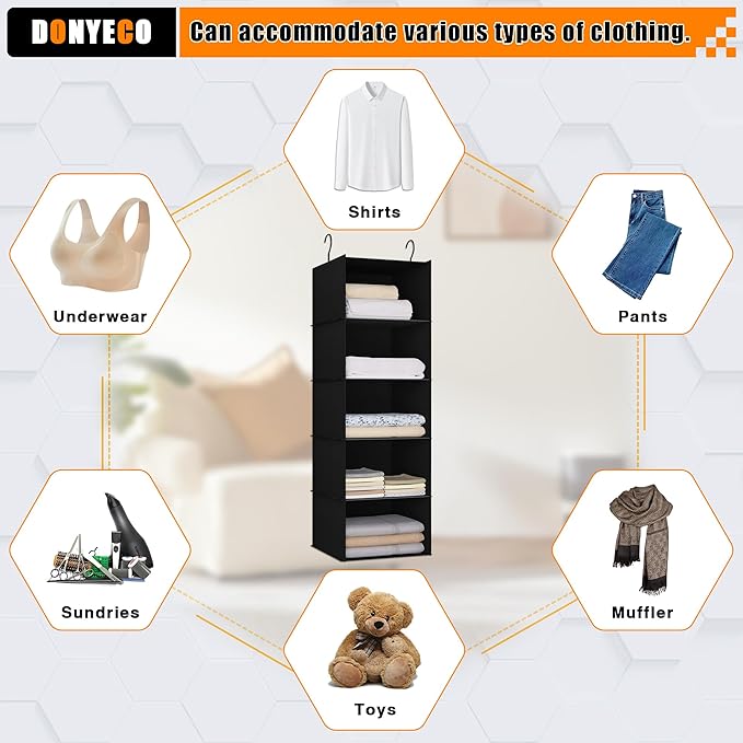 Hanging Closet Organizer and Storage 5-Shelf, Easy Mount Foldable Hanging