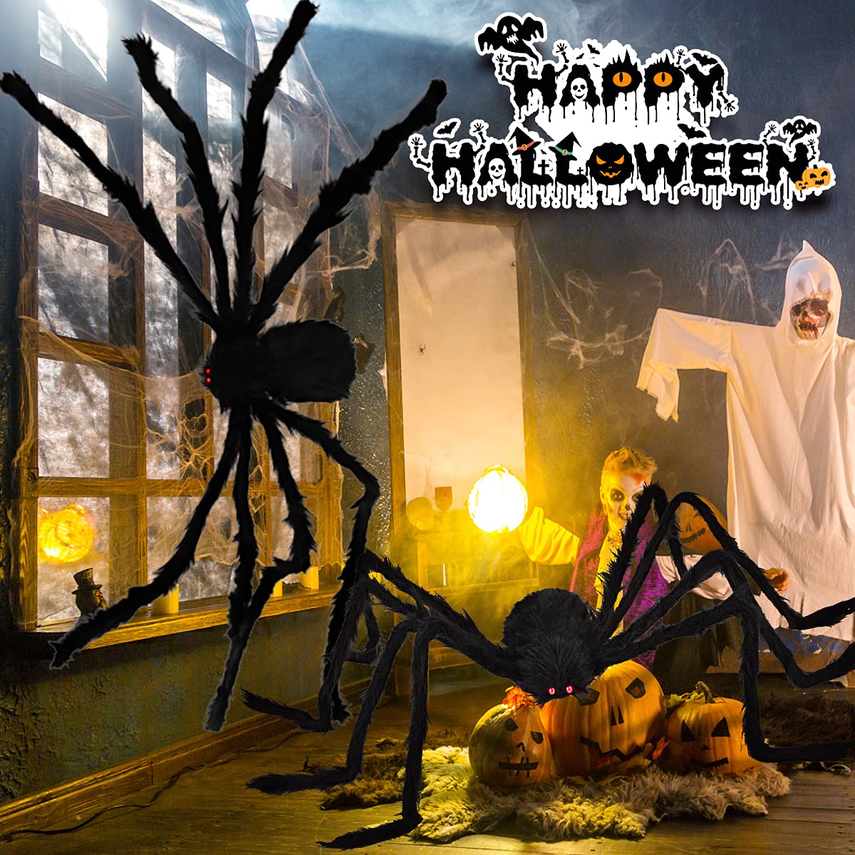 Aiduy Outdoor Halloween Decorations Scary Giant Spider Fake Large Spider Hairy Spider Props for Halloween Yard Decorations Party Decor, Black (1 Pack)