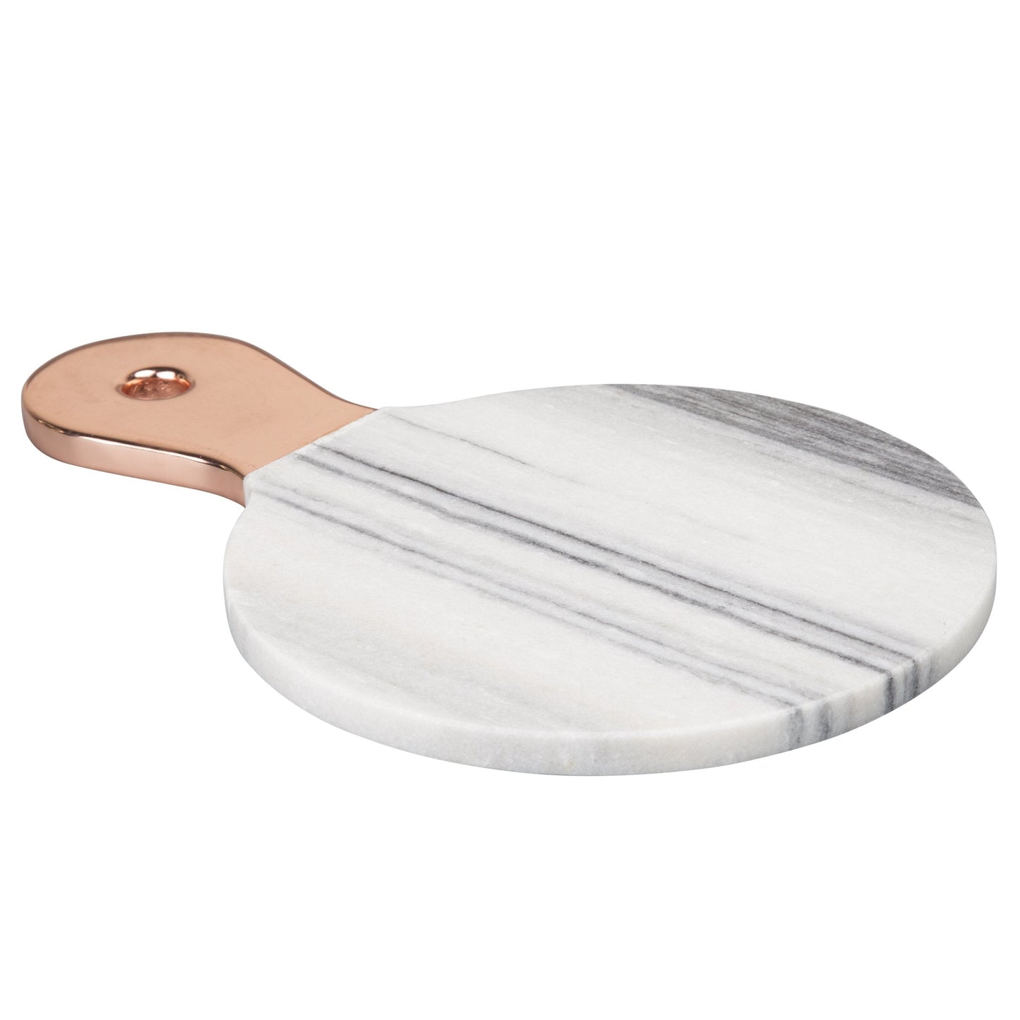 Creative Home Natural Marble Cheese Serving Paddle Board Charcuterie Board Party Serving Platter with Stainless Steel Copper Trim Handle for Kitchen Dining Room, 12.2" x 8" x 0.5" H, Grey (Off-White)