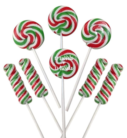 Christmas Candy Lollipops - 24 Holiday Suckers Individually Wrapped Bulk - 18g Swirl and 12g Twisty Pops