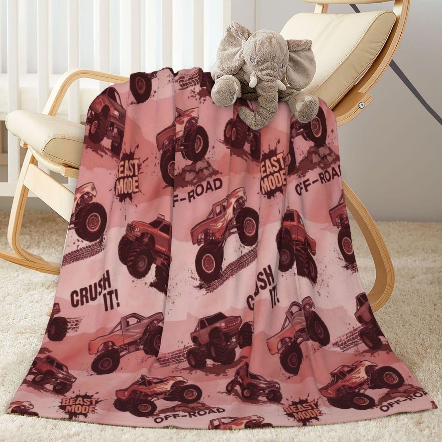Perinsto Monster Trucks Throw Blanket Ultra Soft Warm All Season Truck Car Lover Gifts Decorative Fleece Blankets for Bed Chair Car Sofa Couch Bedroom 50"X40"