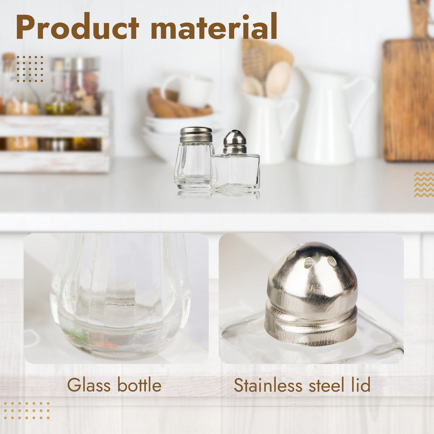 Set of 12 Mini Salt & Pepper Shakers,Spices Seasonings Jar Transparent Stainless Steel Top Glass Jars Party Supplies (Square)