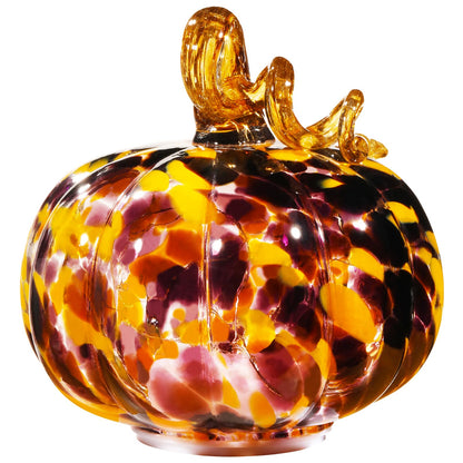 Naboher Handcrafted Glass Pumpkin with Warm LED Lights - Halloween & Thanksgiving Decor, Gift-Worthy Fall Home Decoration, 5.9-Inch Light-Up Tabletop Centerpiece (Vine Orange and Purple)