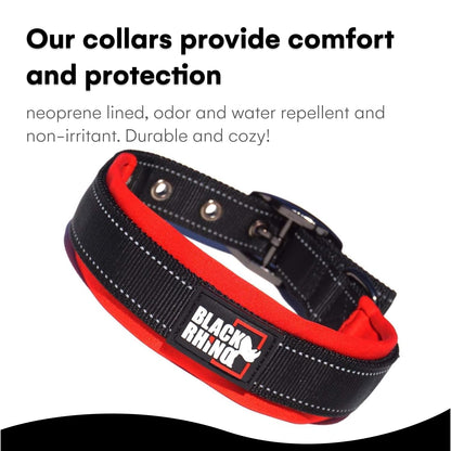 Black Rhino - The Comfort Collar Ultra Soft Neoprene Padded Dog Collar for All Breeds - Heavy Duty Adjustable Reflective Weatherproof (Medium, Red/Black)