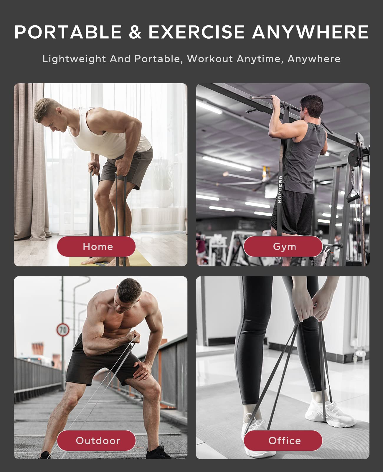 HAPBEAR Pull Up Assistance Bands Set of 5 - Resistance Bands for Working Out, Stretching, Physical Therapy, Muscle Training
