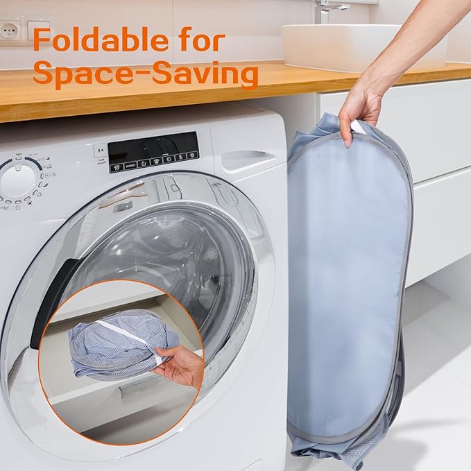 Durable Collapsible Foldable Pop Up Laundry Hamper, Sturdy 3 Compartments