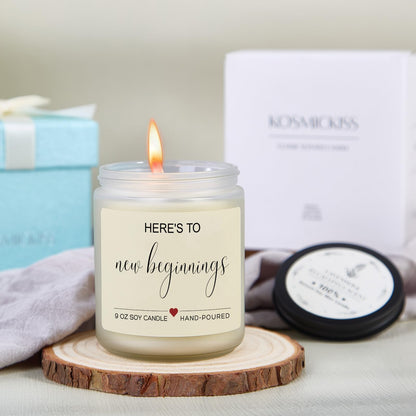 Kosmickiss New Beginnings Gifts for Women, Lavender Scented Candle, New Job, Farewell, Congratulations, Divorce Gifts for Women, Men, Coworkers, Friends