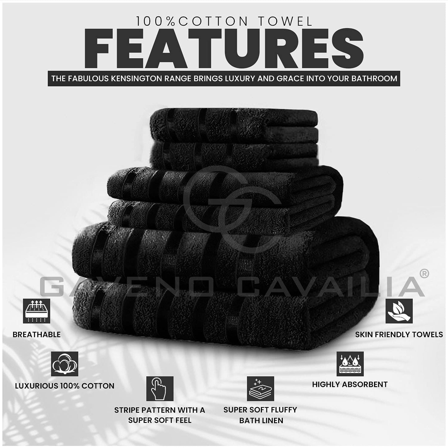 GC GAVENO CAVAILIA Fade Resistant Luxury Towels, Extra Absorbent 100% Ringspun Egyptian Cotton 500 GSM Bathroom Set, Black, 2PK Bath Sheet, 554882