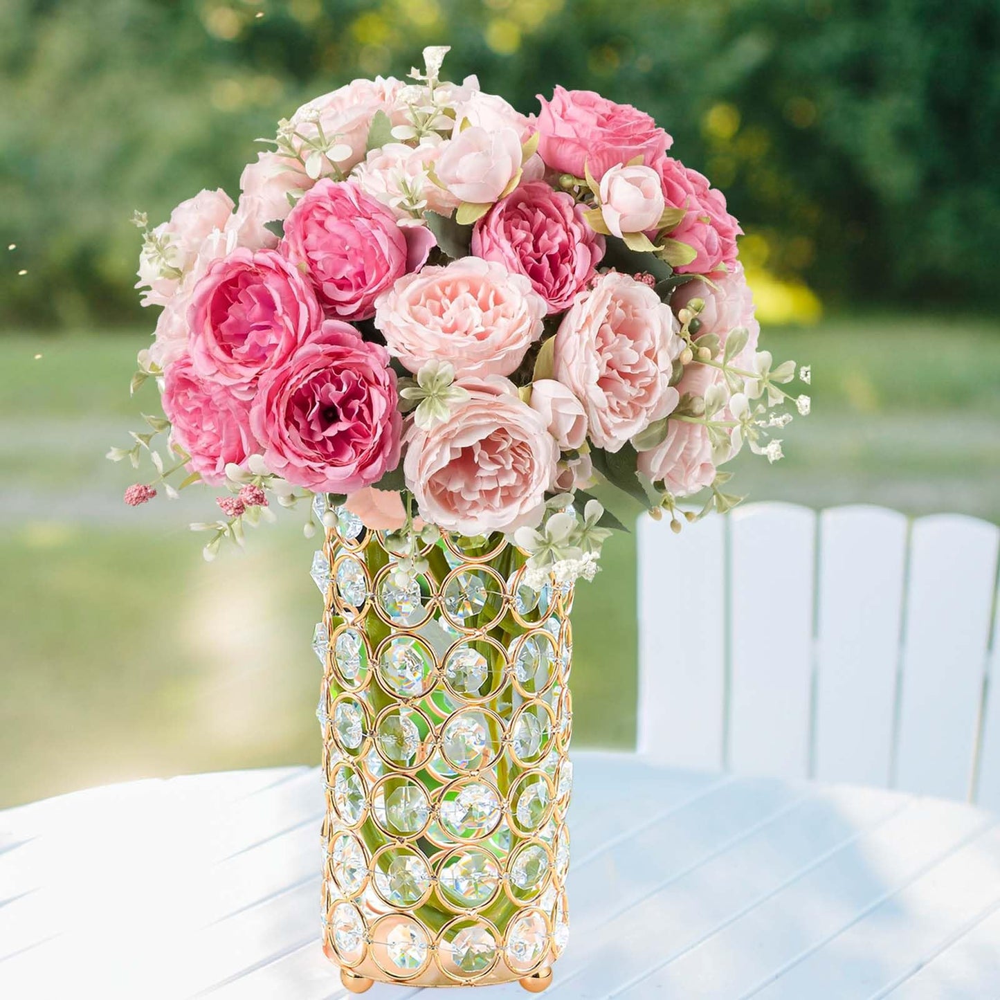 Elegant Crystal Column Vase/Pillar Candle Holder Set, Cylinder Flower Display Tabletop Centerpiece for Weddings & Home Decor (2, Gold)
