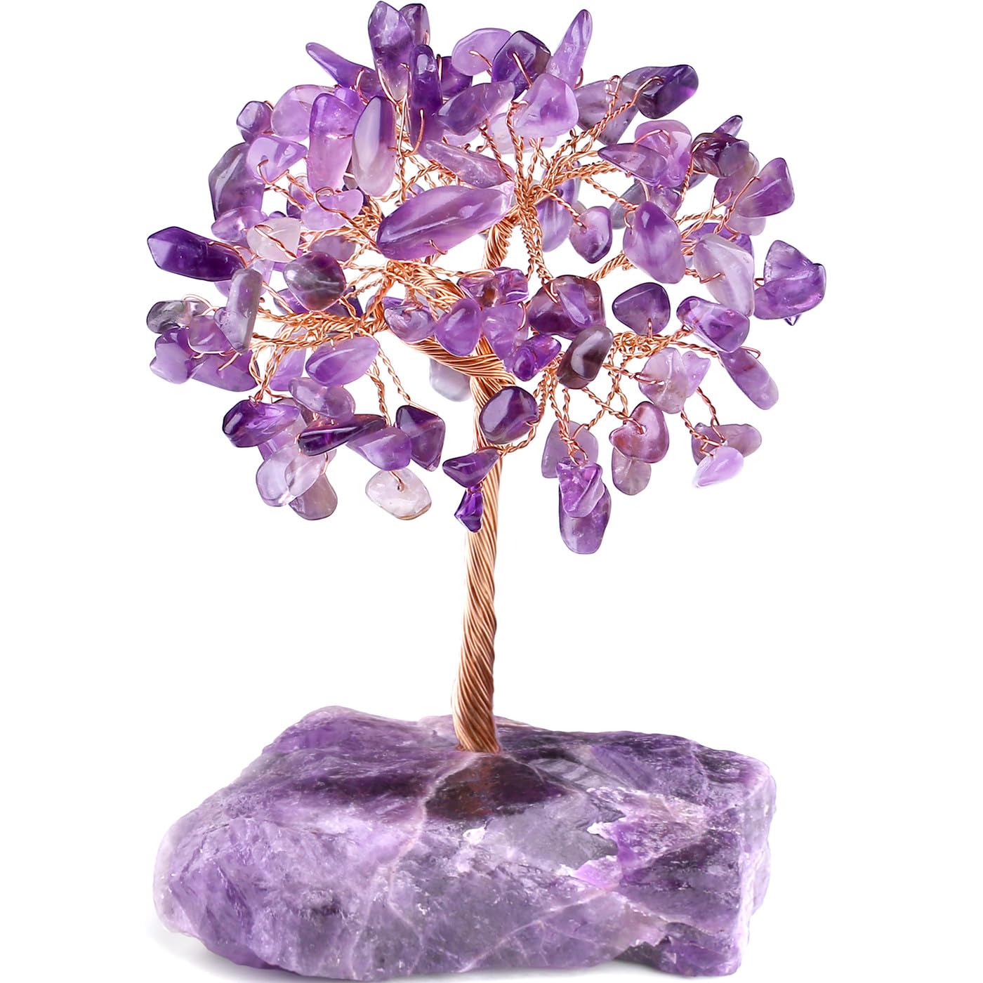 QINJIEJIE Amethyst Crystal Tree of Life Decor Crystals and Healing Stones Reiki Natural Crystals Base Copper Wire Spiritual Meditation Energy Purple Room Office Desk Decor Purple Gifts for Women