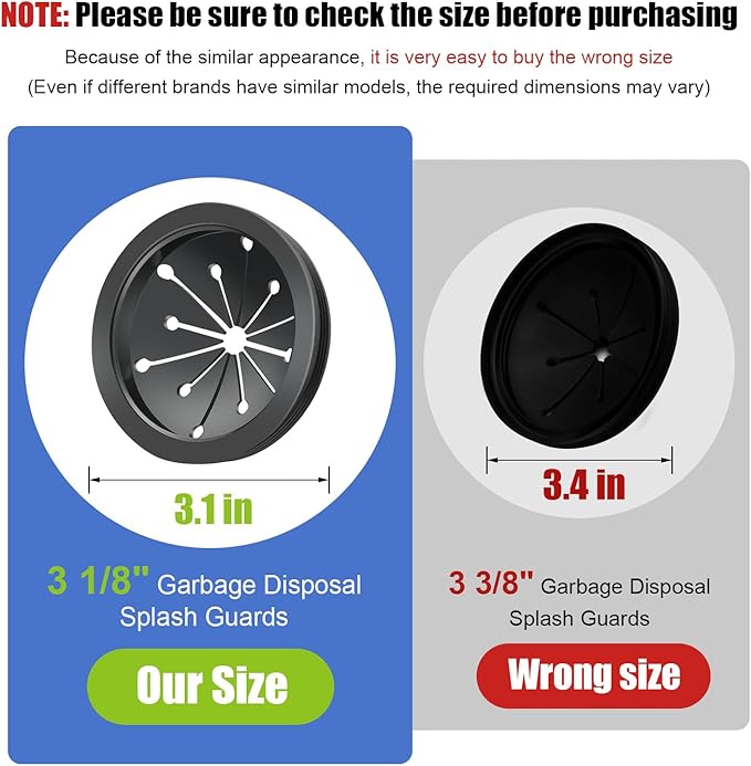 2 Pcs Garbage Disposal Splash Guard, 3 1/8" Sink Rubber Guard