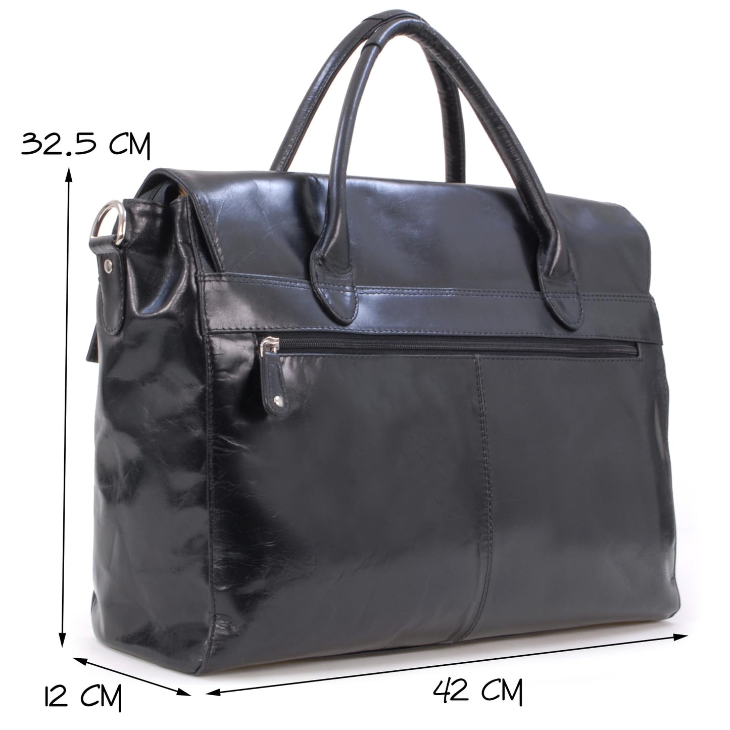 Catwalk Collection Handbags - Women's Leather 17 Inch Padded Laptop Bag - Ladies Large Briefcase Work Bag - With Cross Body Strap - Helena - Black