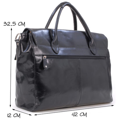 Catwalk Collection Handbags - Women's Leather 17 Inch Padded Laptop Bag - Ladies Large Briefcase Work Bag - With Cross Body Strap - Helena - Black