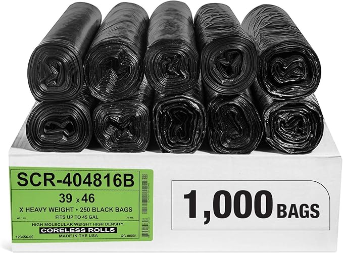 Aluf Plastics 45 Gallon 16 Micron Black Trash Bags