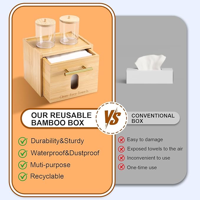 Disposable Face Towel Holder Bamboo Storage Box