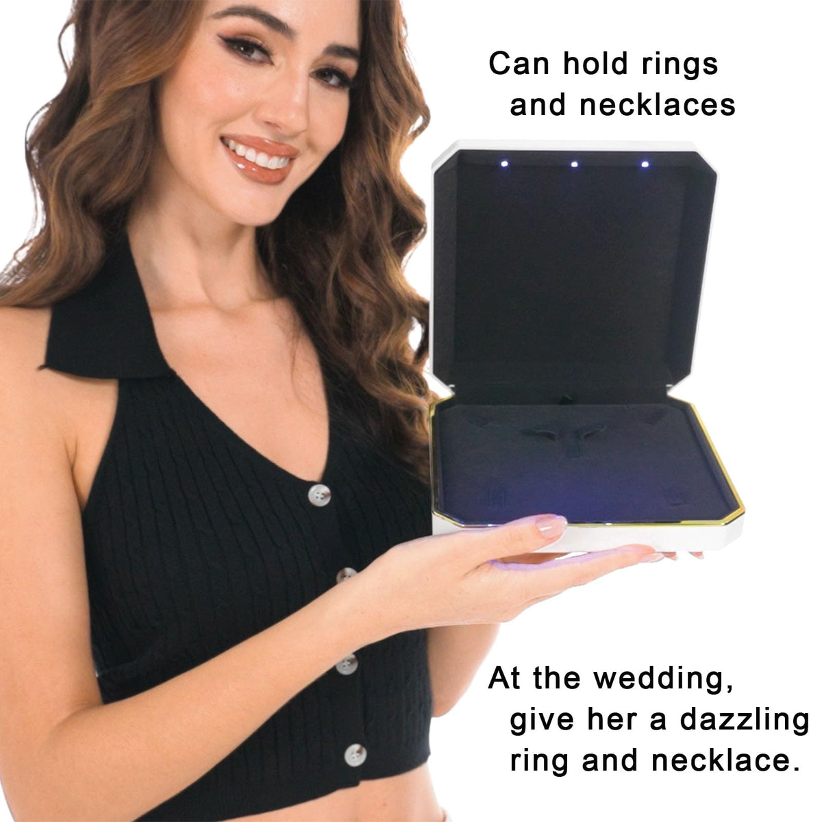 HSLFUAI Necklace Organizer with Led Light,Jewelry Box for Necklace, Necklace Box Gift,Jewelry Gift Box for Wedding, Birthday, Valentine' Day, Mother'S Day, Christmas(Gold)