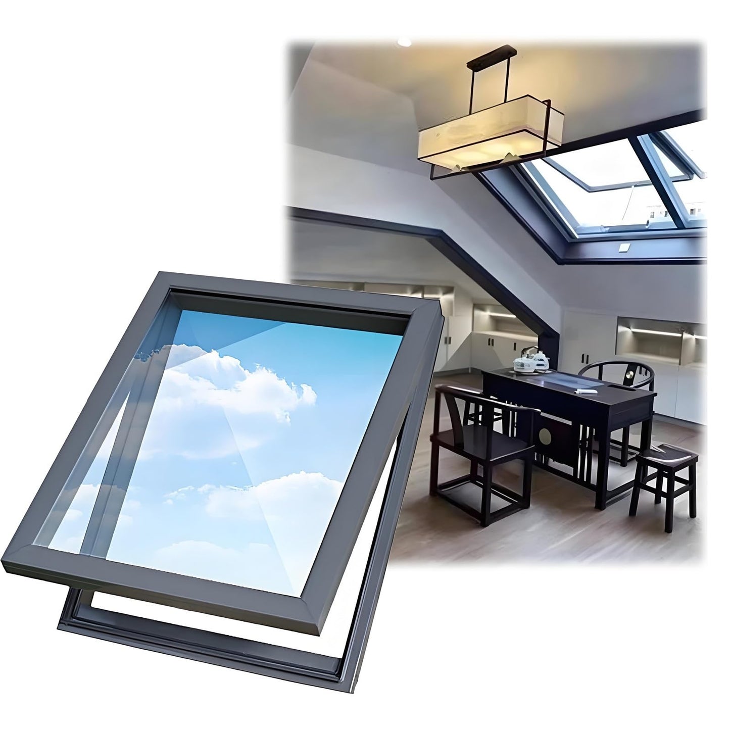 Skylight Windows for House Roof with Double Layer Tempered Glass, Roof Lighting Well Window for Indoor Attic, Aluminium Window Cover for Garage/Basement/Loft/Dark Room(23x14)