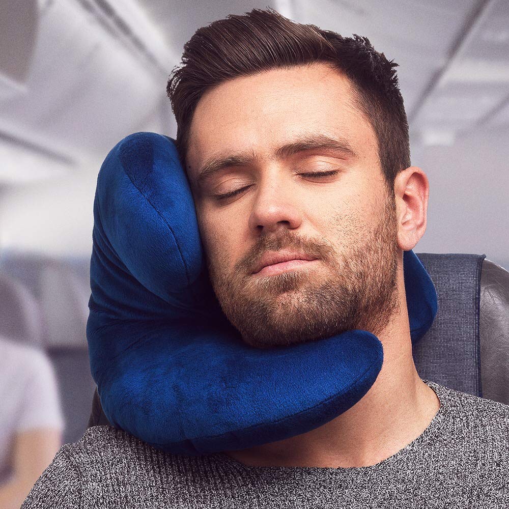 JPillow Travel Pillow for Airplanes – A Little Bulky, Expensive, and Takes a Couple of Minutes to Master, but Supports Your Head and Neck in Genuine Luxury – British Invention of The Year (Blue/Gray)