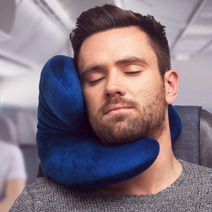 JPillow Travel Pillow for Airplanes – A Little Bulky, Expensive, and Takes a Couple of Minutes to Master, but Supports Your Head and Neck in Genuine Luxury – British Invention of The Year (Blue/Gray)