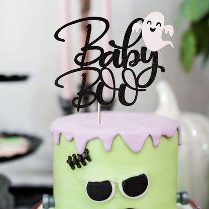 Rsstarxi 1 Pack Ghost Baby Boo Cake Topper Glitter Spooky Little Boo Cake Pick for Halloween Theme Baby Shower Kids Boys Girls Birthday Party Cake Decorations Supplies Black