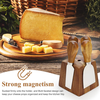 9 Pack Cheese Knives with Holder Acacia Wood Charcuterie Serving Utensils Supplies Cheese Knife Set for Charcuterie Board Accessories Cheese Tools Gift Mini Butter Knife Spreader Slicer Fork